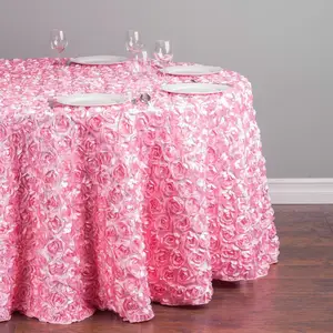 Hoge Kwaliteit Fancy Verjaardag Party Event Luxe Kant Rose Satijn Polyester Tafelkleed Bruiloft Decor Tafelkleed