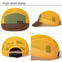 [OEM] personnalisé pliable non structuré 5 panneaux maille course Snapback extérieur campeur chapeau séchage rapide couleur blocage Camp casquette