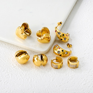 Teardrop Heart <b>Cuff</b> <b>Earrings</b> Mini Hoop Stainless Steel Women's Party Jewelry - Product Image 1