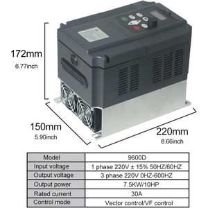 ตัวแปลงความถี่ Bgphqlhod 7.5 กิโลวัตต์ 220 โวลต์ ควบคุมความเร็วมอเตอร์เฟสเดียว - Product Image 2