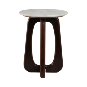 Tavolino con piano in marmo e base scultorea in legno per l'arredamento della casa, comodino per camera da letto, piccoli spazi - Product Image 1