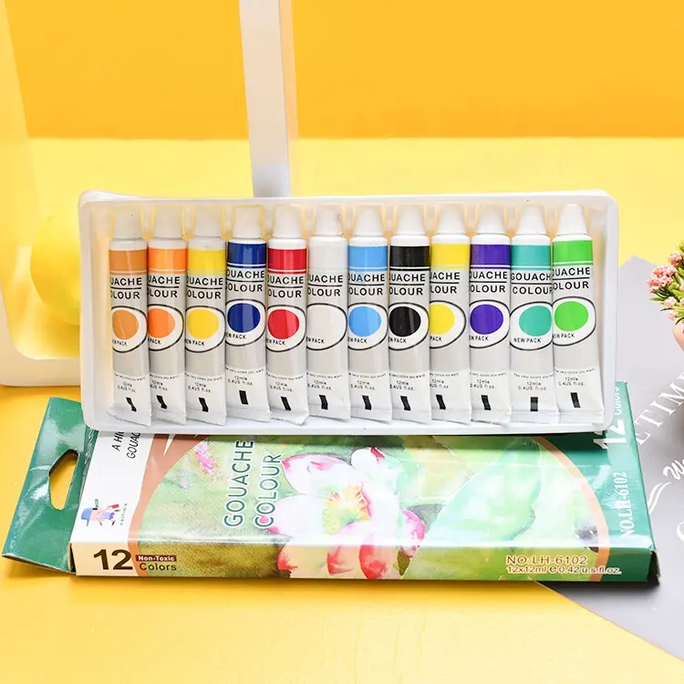 Оптовая продажа краски гуашь 12 мл 12 видов цветов трубка для художника рисунок нетоксичные экологически чистые пигменты