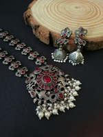 Parure de collier et boucles d'oreilles en perles imitation argentées traditionnelles, collier lourd avec boucles d'oreilles et ras-de-cou pour fêtes et cadeaux