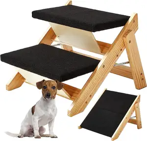 2 в 1 деревянная лестница для домашних питомцев, ступенька для собак, складная рампа для домашних животных с 2 уровнями, 2 уровня, лестница для собак, рампа для кровати и автомобилей