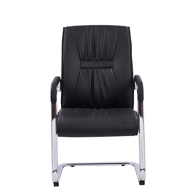 Silla de oficina ergonómica de cuero, muebles de oficina de cuero PU, sin ruedas, barata