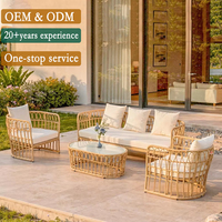 Ensemble de table basse et canapé de style moderne avec structure en aluminium, tissu imperméable, résistant aux UV, meubles de jardin en rotin PE durables