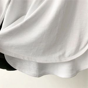 T-Shirt con orlo curvo in cotone tinta unita da <span class=keywords><strong>donna</strong></span> maglietta oversize a maniche lunghe in bianco comoda T-Shirt <span class=keywords><strong>morbida</strong></span> e traspirante - Product Image 5