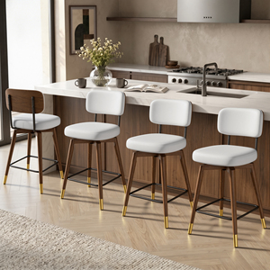 Sillas de Barra Ergonómicas Modernas de Lujo, con Cojín Grueso de PU, Reposapiés de Madera Sólida, Resistentes al Agua, para Hotel y Sala de Estar - Product Image 1