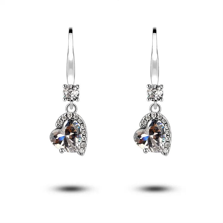 Fashion 925 Sterling Silver AAA Cubic Zirconia Earring Jewelry Dangle Drop Stud Earrings For Wedding Bridal Women