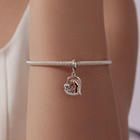 Breloque licorne plaquée or rose en forme de cœur avec accents de cristal, gravure « Je t'aime pour toujours », cadeau de bijoux unisexe