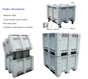 Caja contenedora de palés de plástico plegable agrícola de alta resistencia de 1200*1000*760mm con puertas plegables