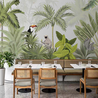 Mural Dinding Botani Daun Pisang Tropis Modern Berwarna-warni Latar Belakang Hijau Tua Ukuran Dapat Disesuaikan untuk Rumah Kamar Tidur Kafe