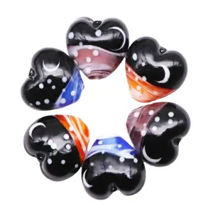 20mm Heart Focal Beads Handmade Small Hole Moon Beads Lampwork Murano Glass Sea Wave Night Sky Beads for Necklace & Crafts