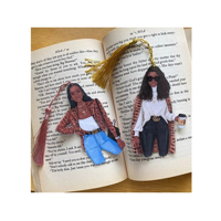 Laminé Afro-Américain Noir Fille Glands Acrylique Signet Ensemble pour Livres Cahiers