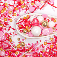 Groothandel Valentijnsdag Eetbare Sprinkles Mix Bulk - Roze Hartjes Suikerparels & Rode Kraaltjes voor Commerciële Bakkerij & Retail Cadeausets