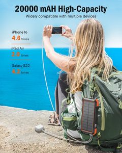 Banco de Energía <span class=keywords><strong>Solar</strong></span> de 20000 mAh con 4 Cables Integrados, Carga Rápida de 20 W, <span class=keywords><strong>Cargador</strong></span> Inalámbrico, Linterna Súper Brillante, Termómetro para Exteriores - Product Image 4