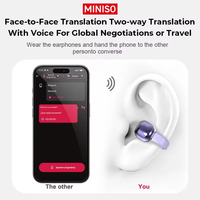 MINISO MS198 Casque d'écoute sportif à pince d'oreille AI, écouteurs sans fil avec micro, réduction du bruit, traducteur, écouteurs Bluetooth V6