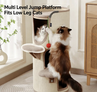Arbre à chat compact et durable pour intérieur, avec lit pour chat, griffoir en sisal résistant à l'usure, sans litière, utilisable toute l'année, double couche, type tonneau