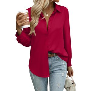 Blusa de Gasa para Mujer, con Botones, Manga Larga, Estampado Floral, Cuello Camisero, Elegante, Informal, para el Trabajo - Product Image 1