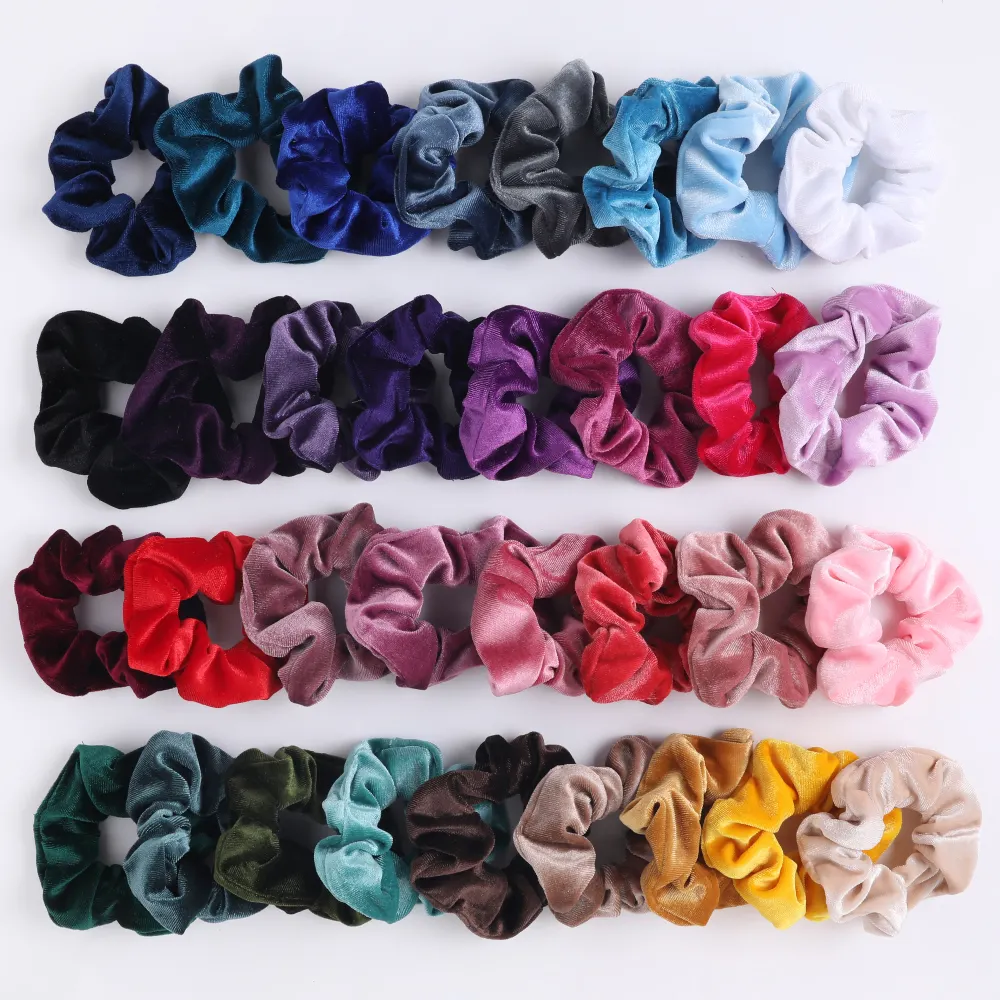 QIYUE vendita calda 60 colori disponibili all'ingrosso Scrunchies in velluto tinta unita