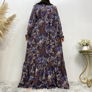 6373# Pretty Chic Pattern Lace up Pleated Neckline Stitching Bottom Elegant Bubble Chiffon Dress - Product Image 6