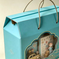 Boîte cadeau en papier OEM ODM avec fenêtre transparente, poignée en papier torsadé, logo personnalisé, emballage pour jouets d'enfants