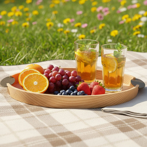 Plateau de rangement ovale en bois de luxe avec poignée en métal, plateau de petit-<span class=keywords><strong>d</strong></span>éjeuner vintage pour table basse, cuisine, organisation de la maison, <span class=keywords><strong>d</strong></span>écoratif - Product Image 1