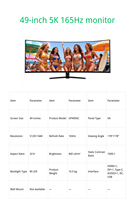 Nouvel écran d'ordinateur HDR IPS Black EINK de 49 pouces 165 Hz, temps de réponse de 0,03 ms, hauteur réglable, support rotatif, double port DP/