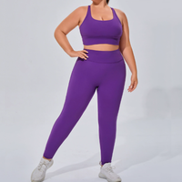 Ensemble de yoga côtelé 2 pièces pour femmes grandes tailles : soutien-gorge de sport à col carré et leggings taille haute – Tenue de sport personnalisable avec logo