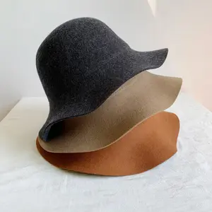 Chapéu tipo bucket hat, chapéu britânico de outono e inverno de lã em cor sólida, chapéus de tipo fedora