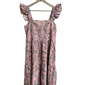 Vestido de Verano para Mujer, Estampado Floral Rosa, Algodón, Largo hasta la Rodilla, Estilo Dulce y Natural, Corte en A, Casual, Boho, Transpirable - Product Image 1