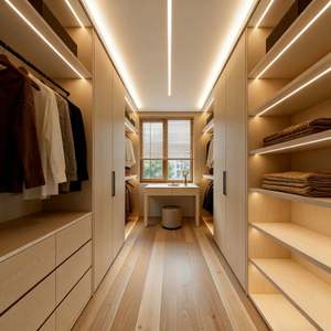 Whole-House Custom ODM Light Wood Dressing Room <b>Wardrobe</b> Integrated LED Lighting High-Capacity Storage Home Furniture - Product Image 4