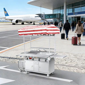 4 Wheel Convertible Rust Resistant Snack Food Cart Stainless Steel Mobile with <b>Grill</b> and Built in Heater for <b>Outdoor</b> Use - Product Image 1