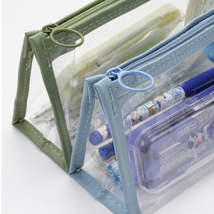 2025 không thấm nước rõ ràng có thể nhìn thấy sinh viên thi bút chì trường hợp công suất lớn PVC tam giác dây kéo túi bút chì - Product Image 6