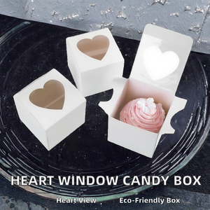 White Paperboard <b>Candy</b> Boxes Classic Heart Window Mini Cake Single Cupcake Container Party Supplies Gift <b>Box</b> Children's Day - Product Image 2