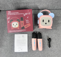 Altavoz de Karaoke Inalámbrico Colorido, Máquina de Karaoke Portátil con 2 Micrófonos Inalámbricos, Luz LED, Juguete para Niños, Regalo para Adultos