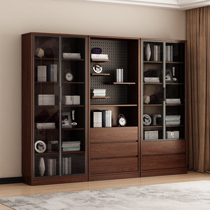 Librería Moderna de Madera Lxyx con Puertas de Vidrio y Cajones, Estante de Almacenamiento Multifuncional para Sala de Estar - Product Image 1