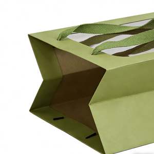 Bolsas de Papel Verde Personalizadas con Ventanas Transparentes, Ideales para Empacar Flores Secas, Flores Frescas y Regalos Florales - Product Image 2