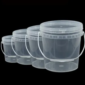 UMETASS Empty Clear Transparent 1L Plastic Cream Milk Bucket With Lids And Handle Pail