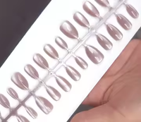 30 faux ongles œil de chat XS/S/M, couvrance totale, forme amande courte, brillants, en verre, à presser, fournisseur