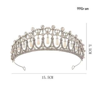 Diadème vintage en cristal et perles pour reine, <span class=keywords><strong>princesse</strong></span>, mariée, bandeaux pour la tête, diadème pour fille - Product Image 2
