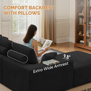 Sofá Seccional Modular de Corduroy, Diseño sin Ensamblaje, Reposabrazos Extra Anchos, Soporte Ergonómico, Sofá Cama en Forma de L con Esponja para Sala de Estar - Product Image 3