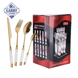 18/10 Vàng 24 Miếng Thép Không Gỉ Dao Kéo Thiết Lập Tinh Tế Flatware Thiết Lập Gốm Bằng Đá Cẩm Thạch Trắng Xử Lý Với Giá Dịch Vụ 6 Người - Product Image 4