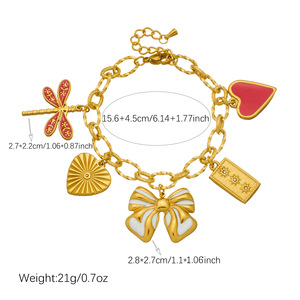 Fashion Charm Bracelet Gold Plated Heart Bow Dragonfly Pendant Women's Jewelry Gift - Product Image 4