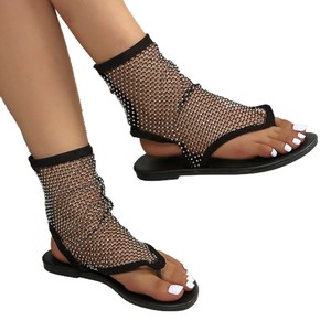 Sandalias planas de malla con diamantes de imitación para mujer, con cremallera trasera en el tobillo, zapatos de verano para mujer - Product Image 5