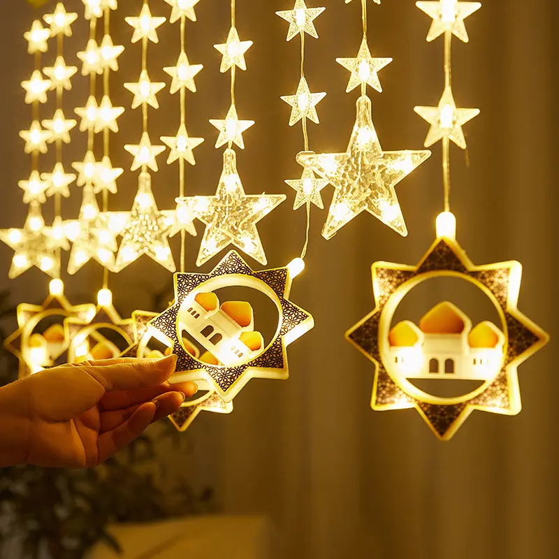 Hanging Moon Pentagram Castle Lantern String Led Painted Leather Line Xingyue Curtain Lights Christmas Lights
