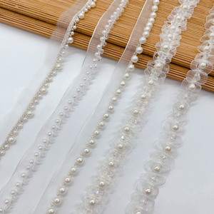 Toptan Polyester el yapımı beyaz inci boncuklu dantel dikmek gelin elbise için kuşak kemer şerit Trim - Product Image 1