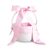Cesta de Armazenamento de Algodão com Laço Rosa e Alça, Linda Cesta de Presente para Chá de Bebê, Quarto Infantil, Brinquedos e Presente de Páscoa