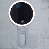 Miroir de maquillage LED portable rechargeable avec support réglable et 3 couleurs de lumière