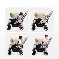 Poussette double SEEBABY T12 2025, légère, en polyester, 9,5 kg, noire, pliable, cadre en acier inoxydable, capacité de charge de 15 kg